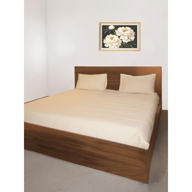 Buy Oyvu Beige Cotton 300 TC Queen Flat Bedsheet with 2 Pillow