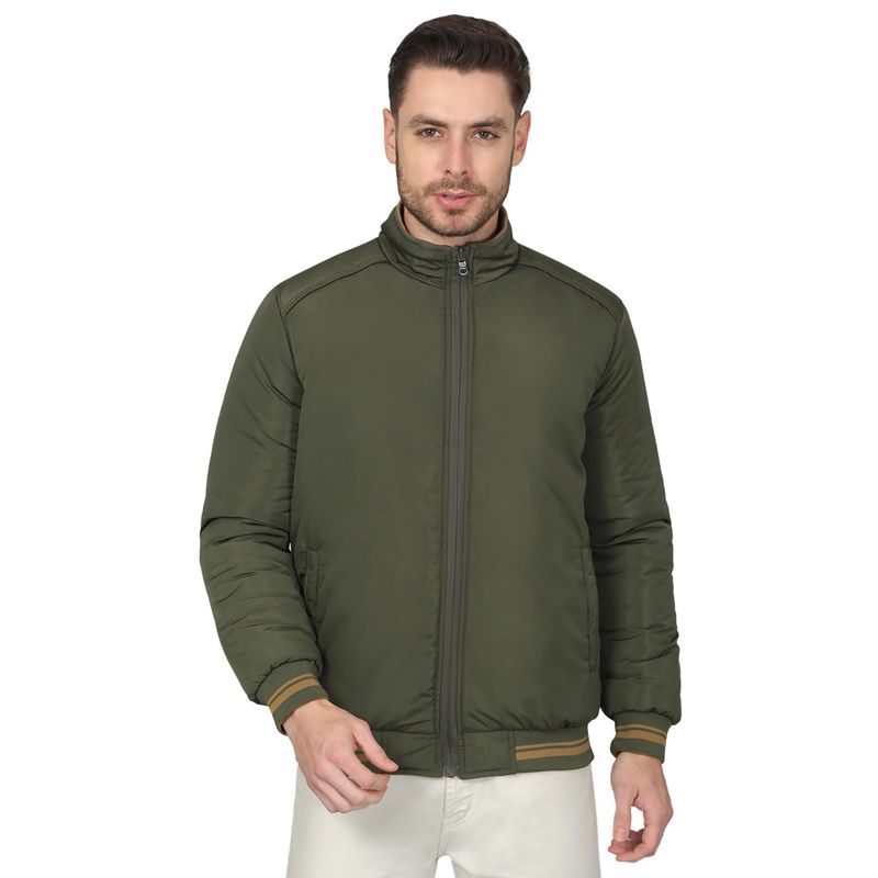 Cantabil Men Solid Olive Green Casual Reversible Jacket (M)