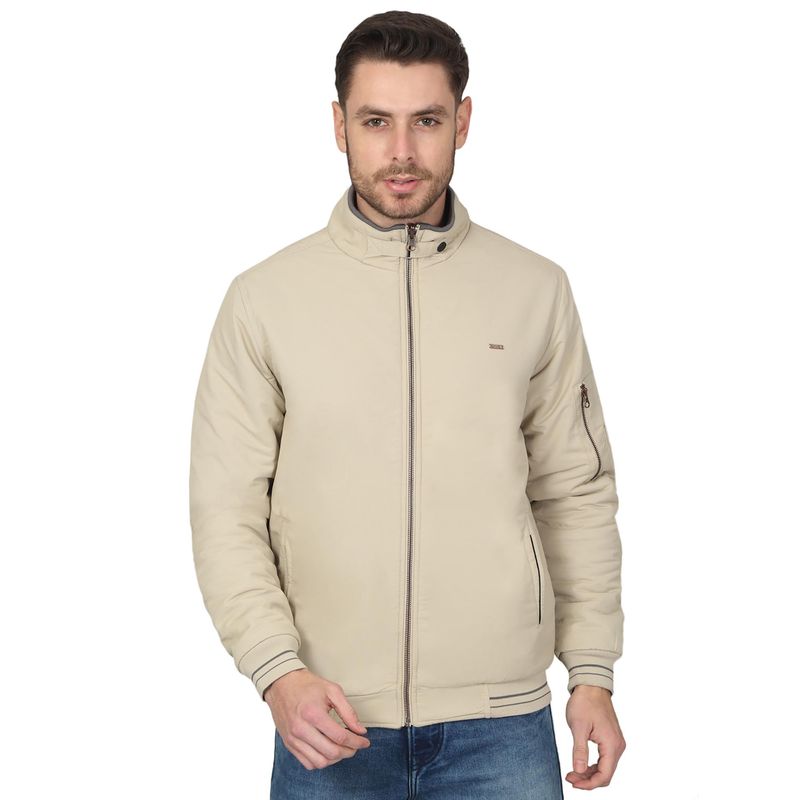 Cantabil Men Solid Beige Casual Reversible Jacket (XL)