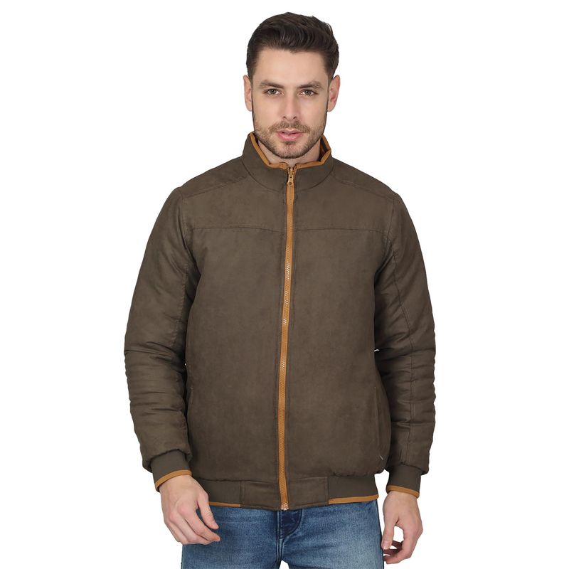 Cantabil Men Solid Olive Green Casual Reversible Jacket (XL)