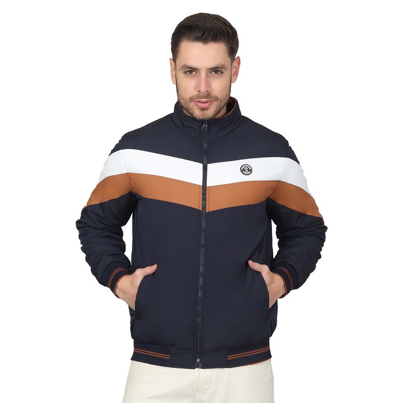 Cantabil Men Solid Navy Blue Casual Reversible Jacket (M)