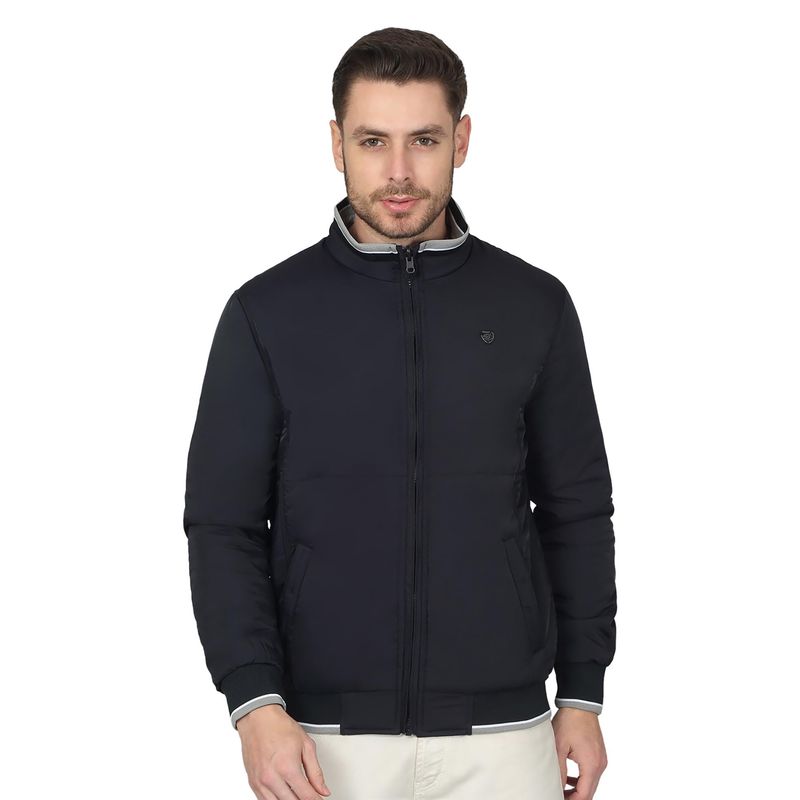 Cantabil Men Solid Navy Blue Casual Reversible Jacket (M)