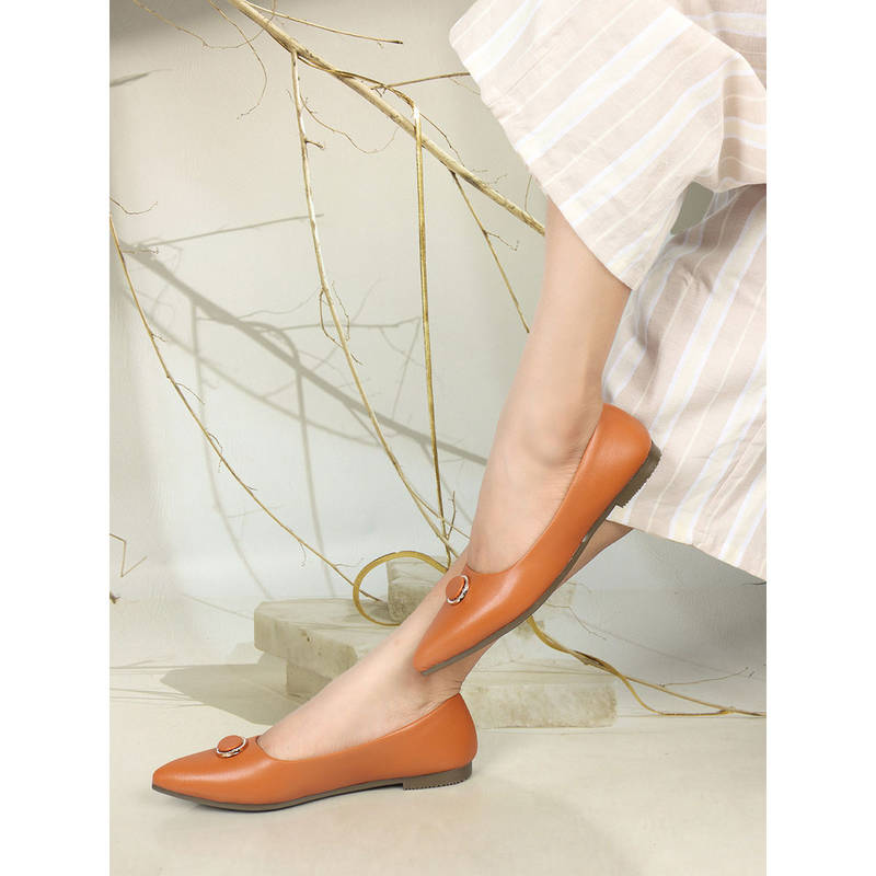 Iconics Womens Fashionable Tan Color Solid Ballerinas (EURO 37)