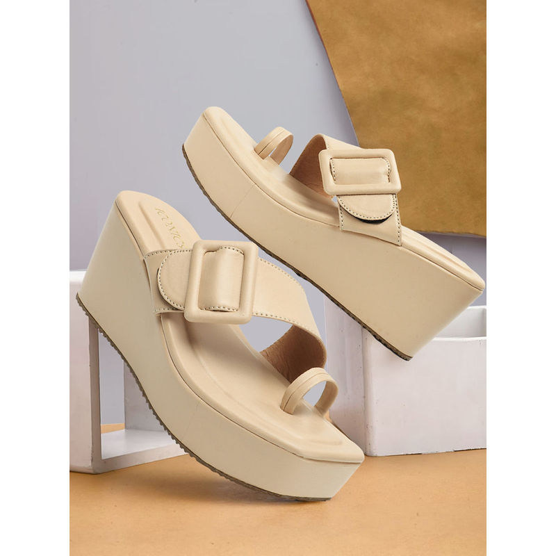 Iconics Womens Beige Color Slip On Solid Comfortable Wedges (EURO 40)