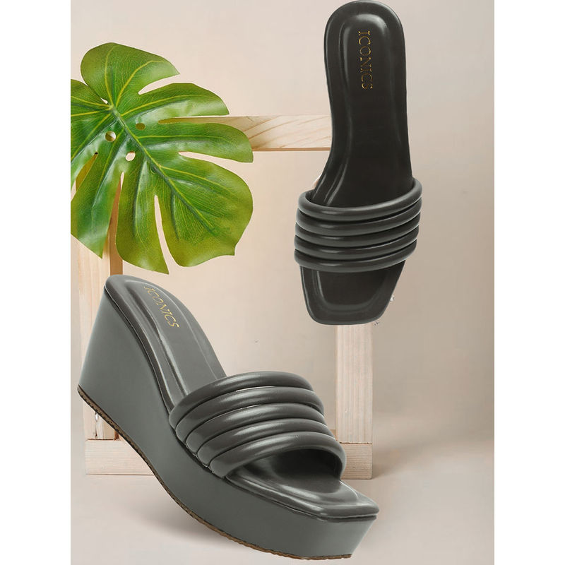 Iconics Womens Grey Color Slip On Textured Comfortable Wedges (EURO 39)