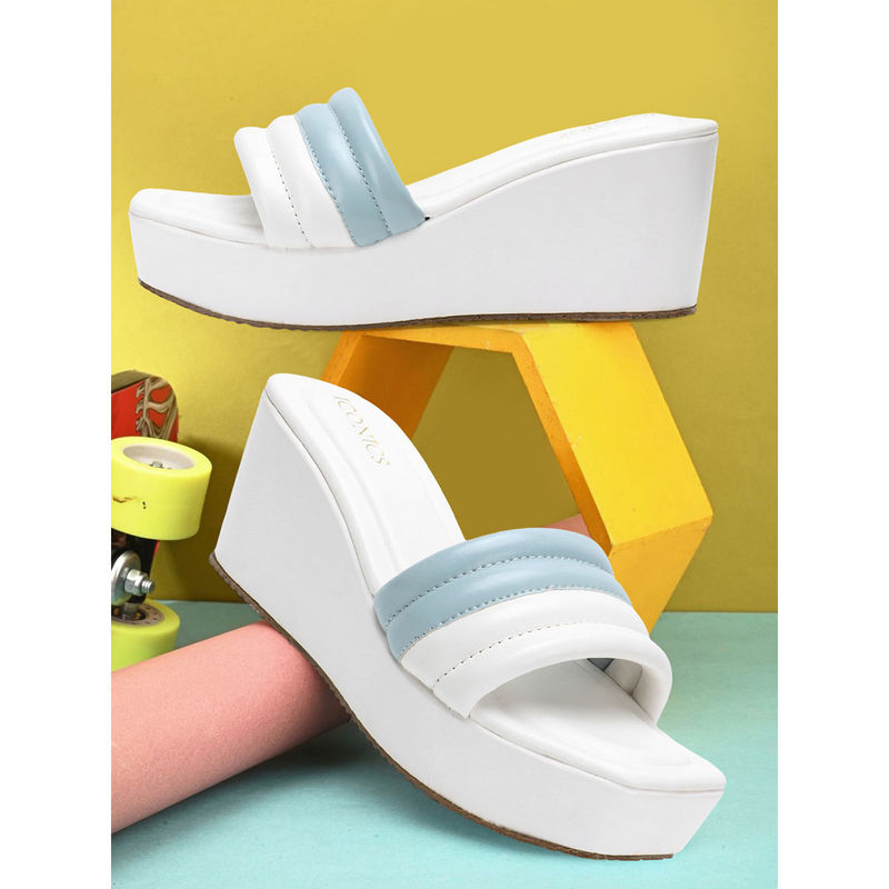 Iconics Womens White Color Slip On Textured Comfortable Wedges (EURO 38)