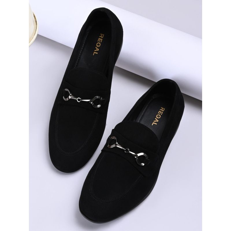 REGAL Black Men Suede Buckled Loafers (UK 9)