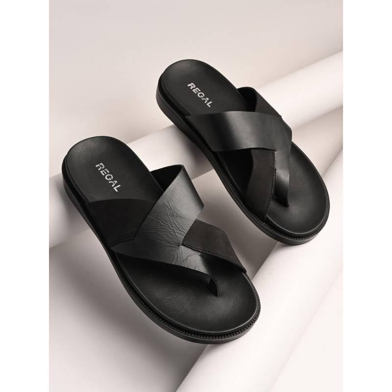 REGAL Black Men Stylish Leather Sandals (UK 10)