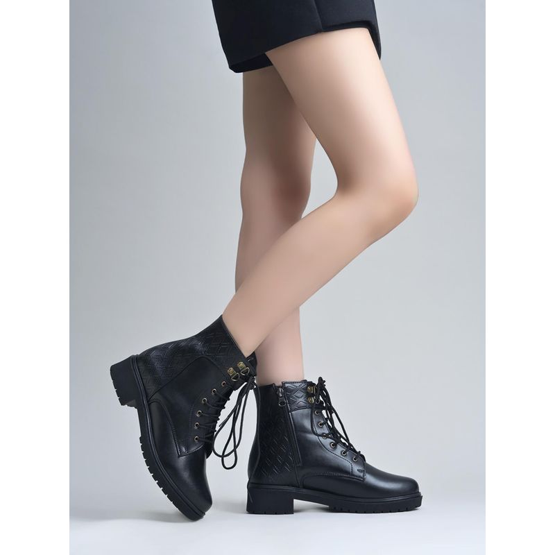 Shoetopia Black Lace-Ups Casual Boots For Women (EURO 37)