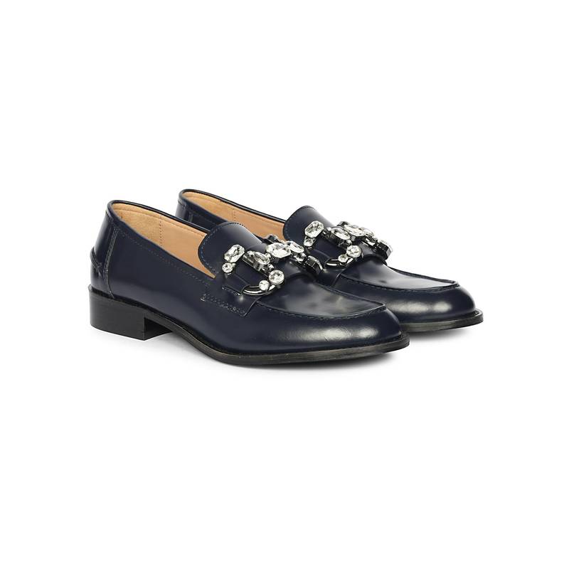 Saint G Women Navy Blue Leather Moccasins (EURO 36)