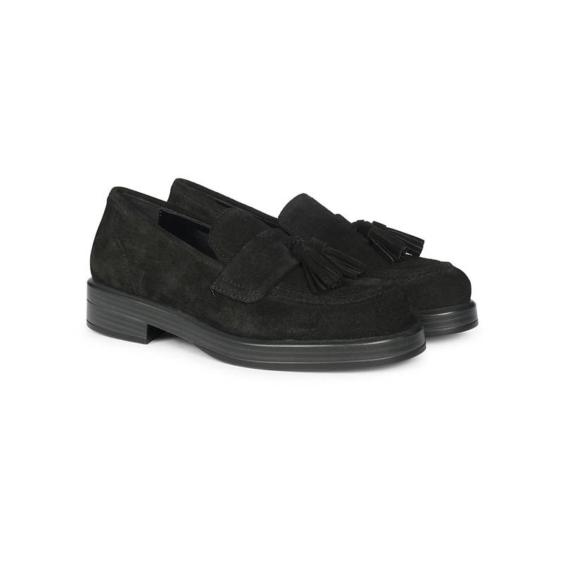 Saint G Women Black Leather Tassel Moccasins (EURO 36)