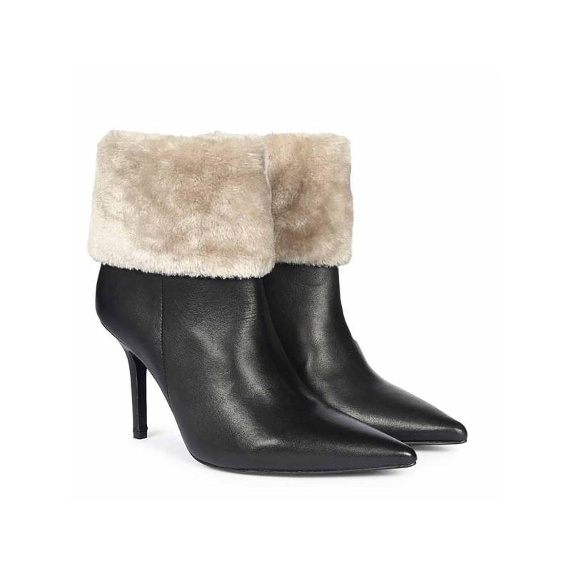 Saint G Women Fur Cuff Beige Leather Casual Boots (EURO 36)