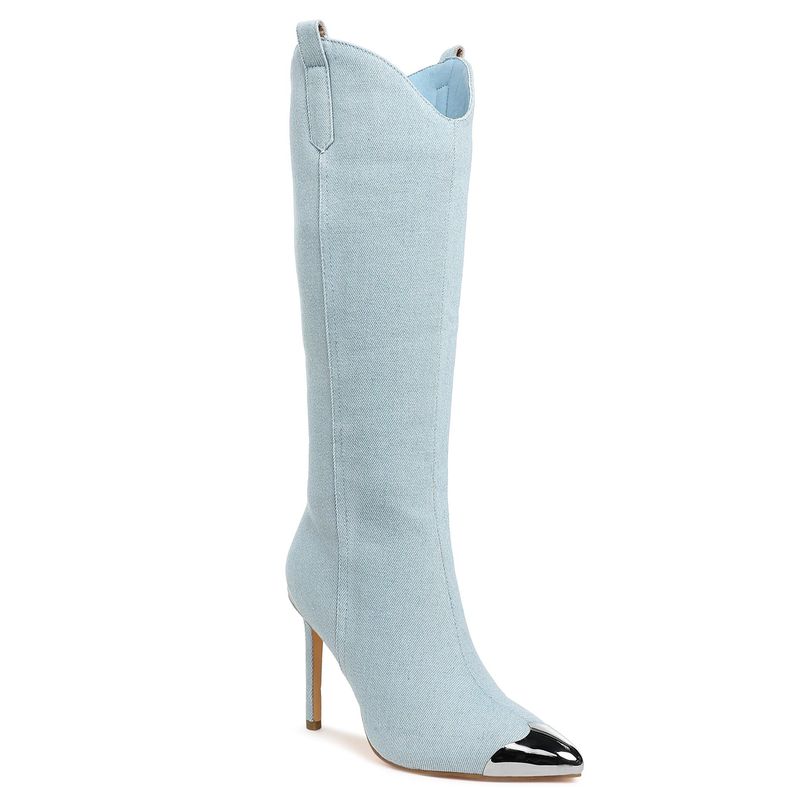 London Rag Blue Metallic Cap Toe Denim Casual Boots (EURO 37)