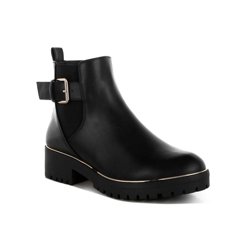 London Rag Women Black Chunky Buckle Detail Chelsea Boots (EURO 38)