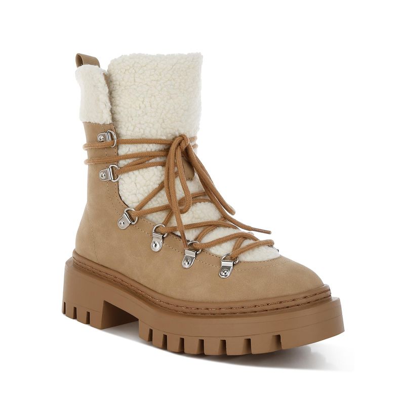 London Rag Women Tan Fleece and Faux Leather Casual Boots (EURO 40)