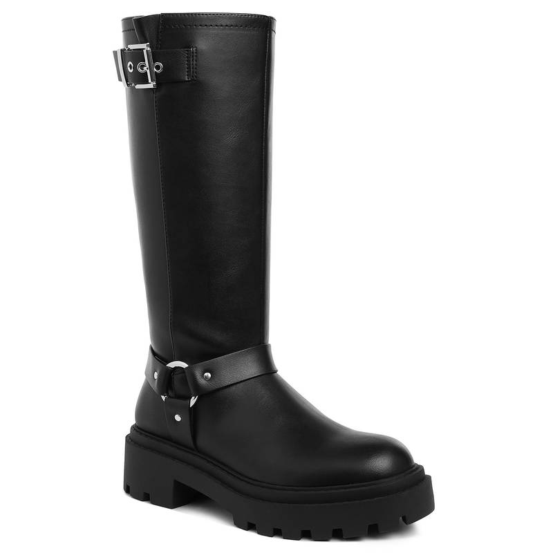 London Rag Women Black Harnes Detail Long Casual Boots (EURO 37)