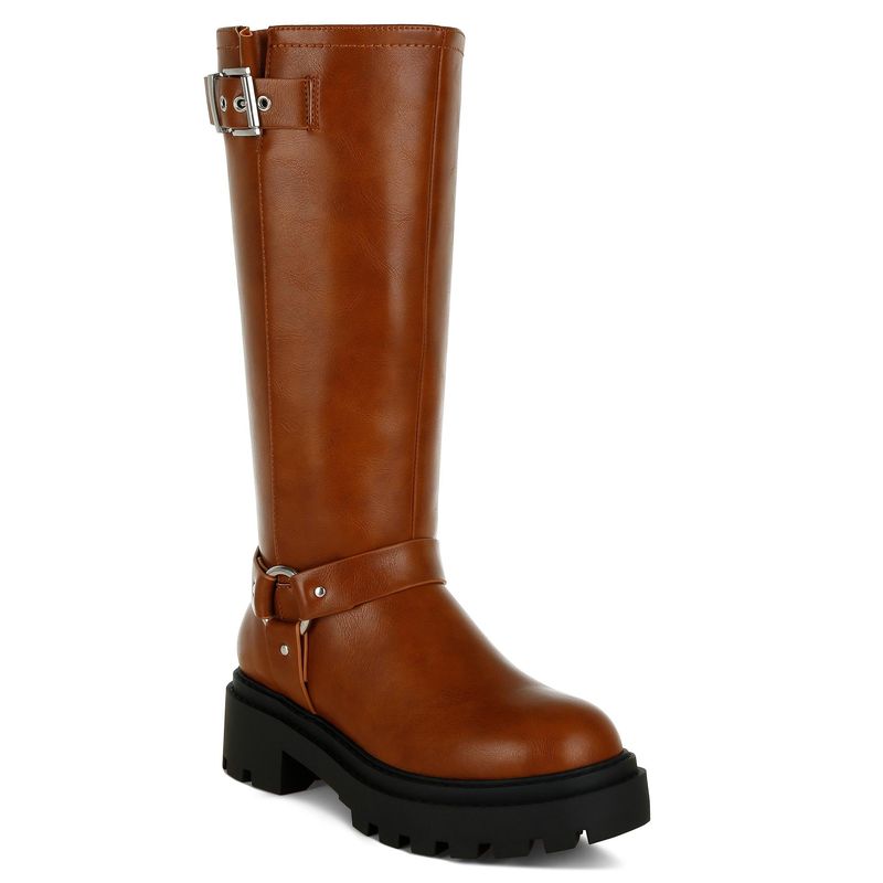 London Rag Women Tan Harnes Detail Long Casual Boots (EURO 37)