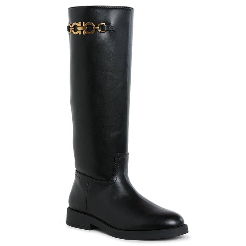 London Rag Women Black Metal Chain Link Detail Calf Casual Boots (EURO 39)
