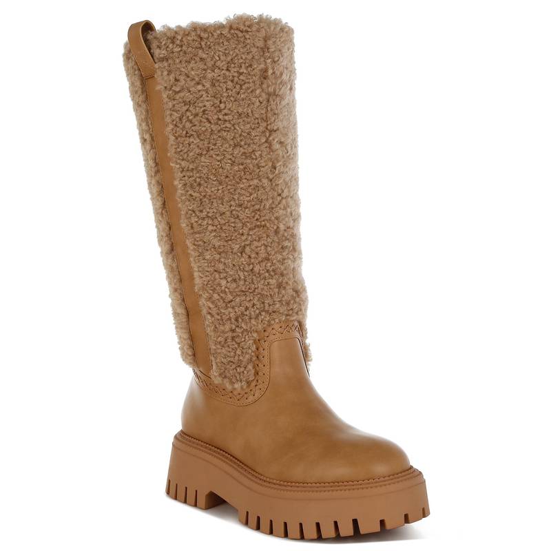 London Rag Women Beige Fur Detail Calf Length Casual Boots (EURO 37)