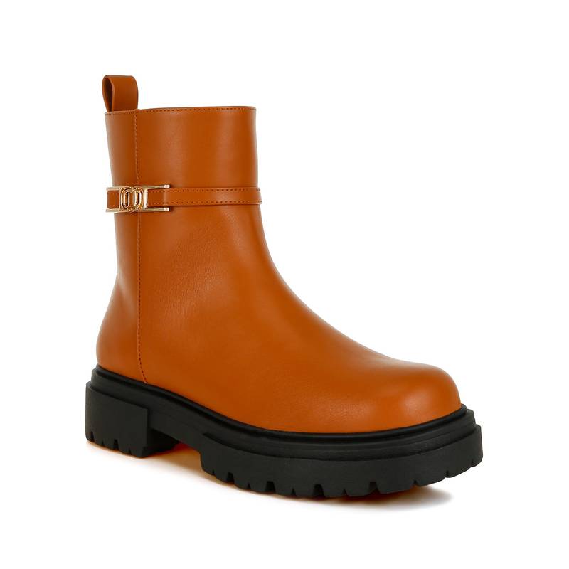 London Rag Women Tan Buckle Belt Chelsea Boots (EURO 36)