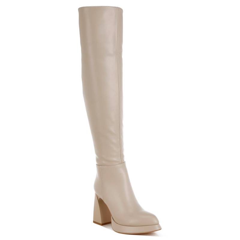 London Rag Beige Faux Leather Knee-High Casual Boots (EURO 38)