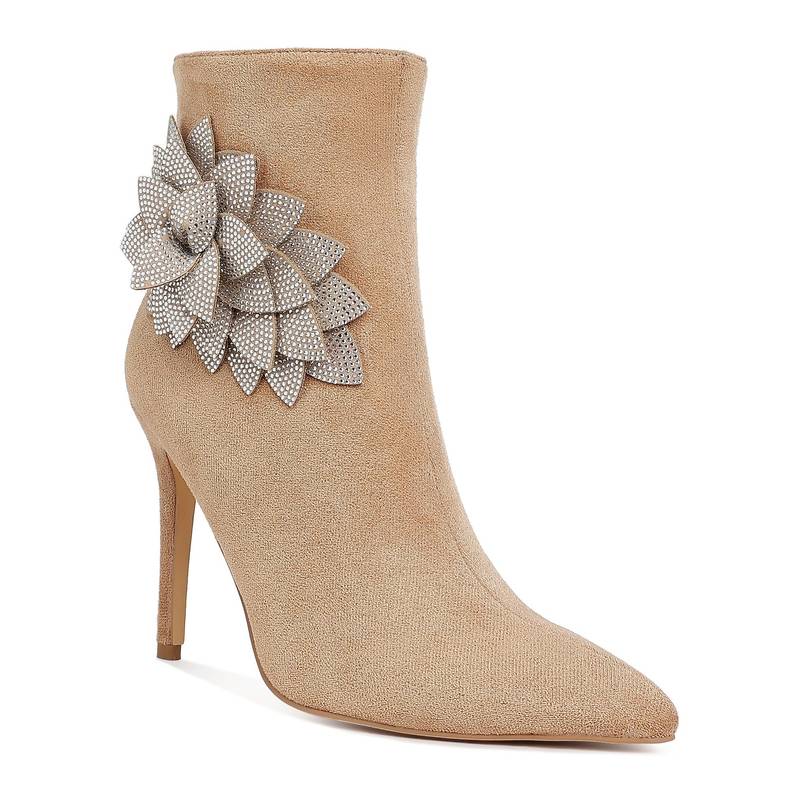 London Rag Beige Rhinestones Petal Detail Casual Boots (EURO 39)