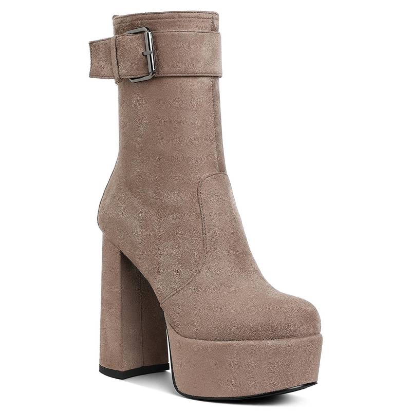 London Rag Beige Flared Block Heel Mid-Calf Casual Boots (EURO 39)