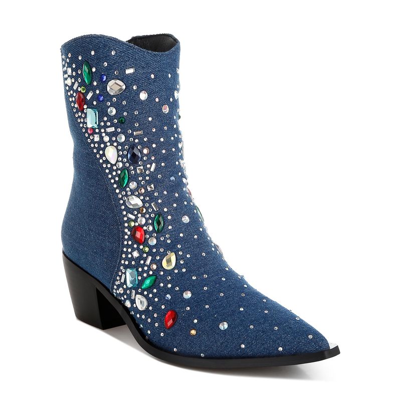London Rag Navy Blue Multi Color Stones Embellished Casual Boots (EURO 38)
