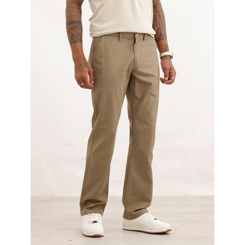 WROGN Beige Classic Solid Straight Fit Trouser (34)