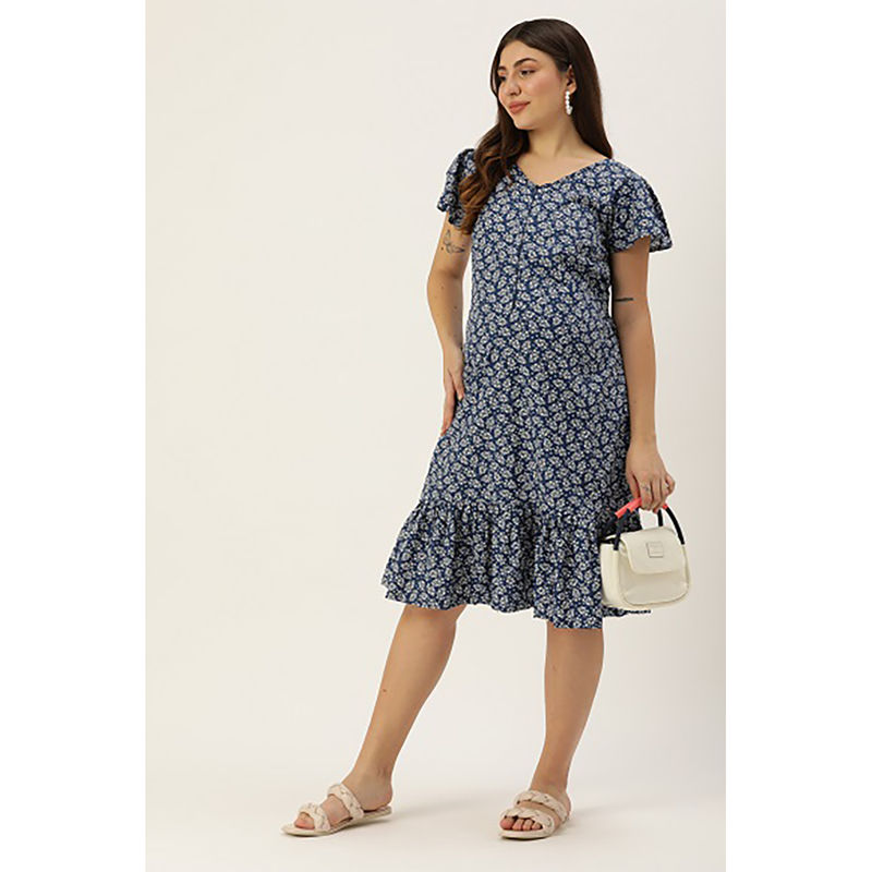 Blush9 Maternity Navy Blue Concealed Zip Maternity and Nursing Dress (M)