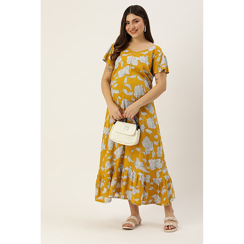 Blush9 Maternity Yellow Concealed Zip Maternity and Nursing Dress (2XL)