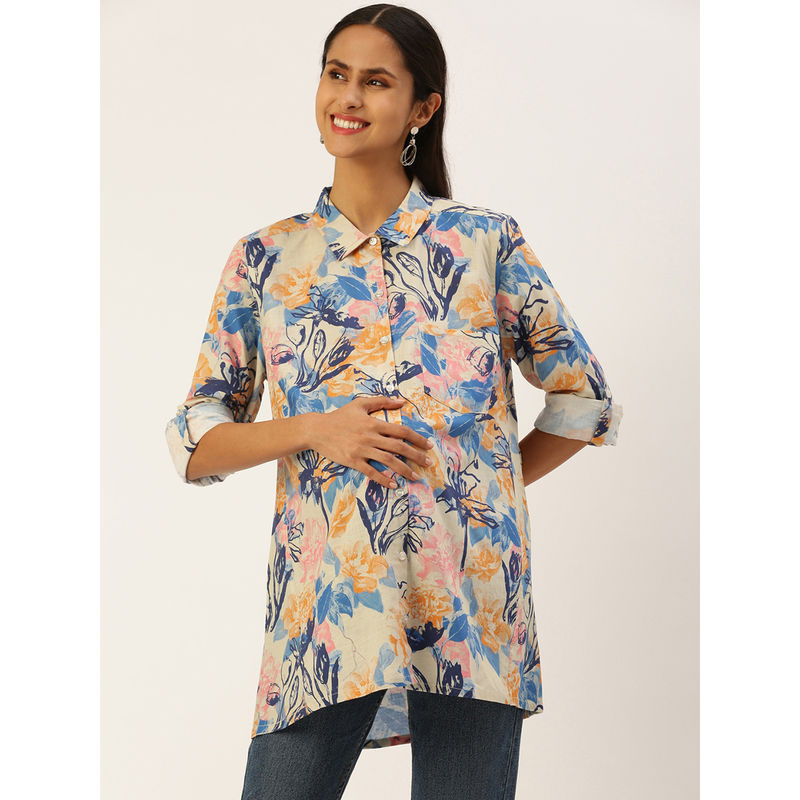 Blush9 Maternity White Multicoloured Printed Shirt (M)