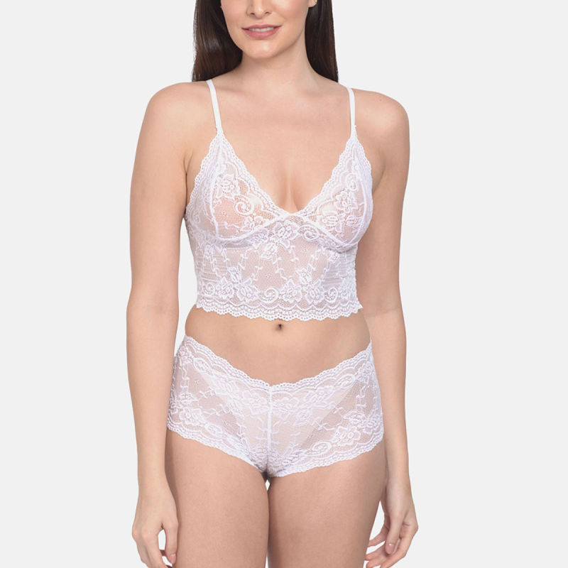Mod & Shy Women'S Soft Net Polyester Honeymoon Nightwear Super Soft Lingerie Set - White (32B)