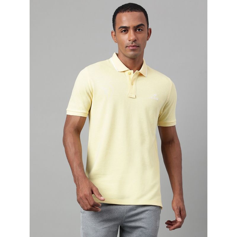 Alcis Mens Yellow Melange Soft Touch Regular Fit Athleisure Polo T Shirt (L)