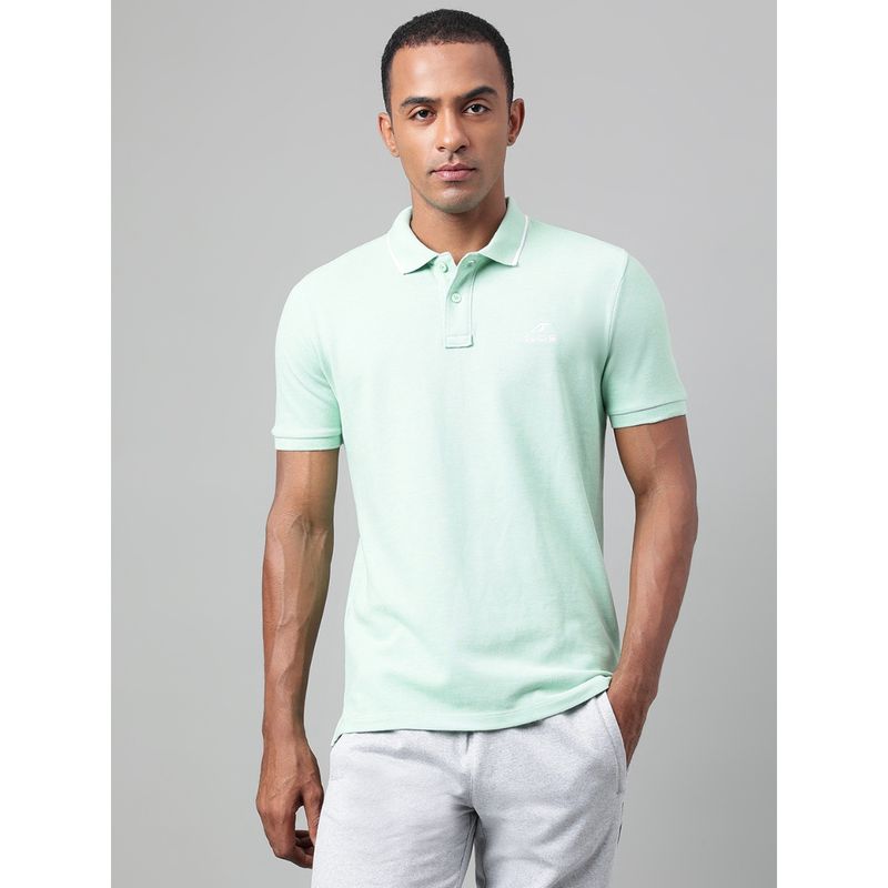 Alcis Mens Blue Melange Soft Touch Regular Fit Athleisure Polo T Shirt (L)