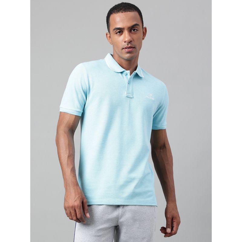 Alcis Mens Sky Blue Melange Soft Touch Regular Fit Athleisure Polo T Shirt (2XL)