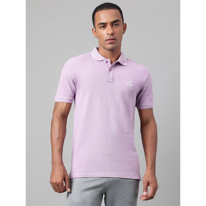 Alcis Mens Lavender Melange Soft Touch Regular Fit Athleisure Polo T Shirt (M)