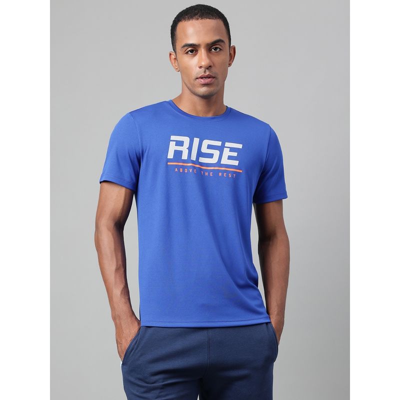 Alcis Mens Printed Blue Anti Static Drytech Slim Fit Training Tee (S)