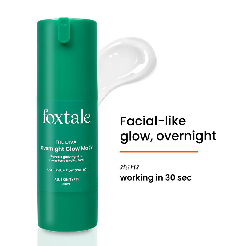 Foxtale Overnight Glow Mask With 4% Glycolic Acid & 3% Lactic Acid For Overnight Salon Like Glow AHA + PHA + Provitamin B5