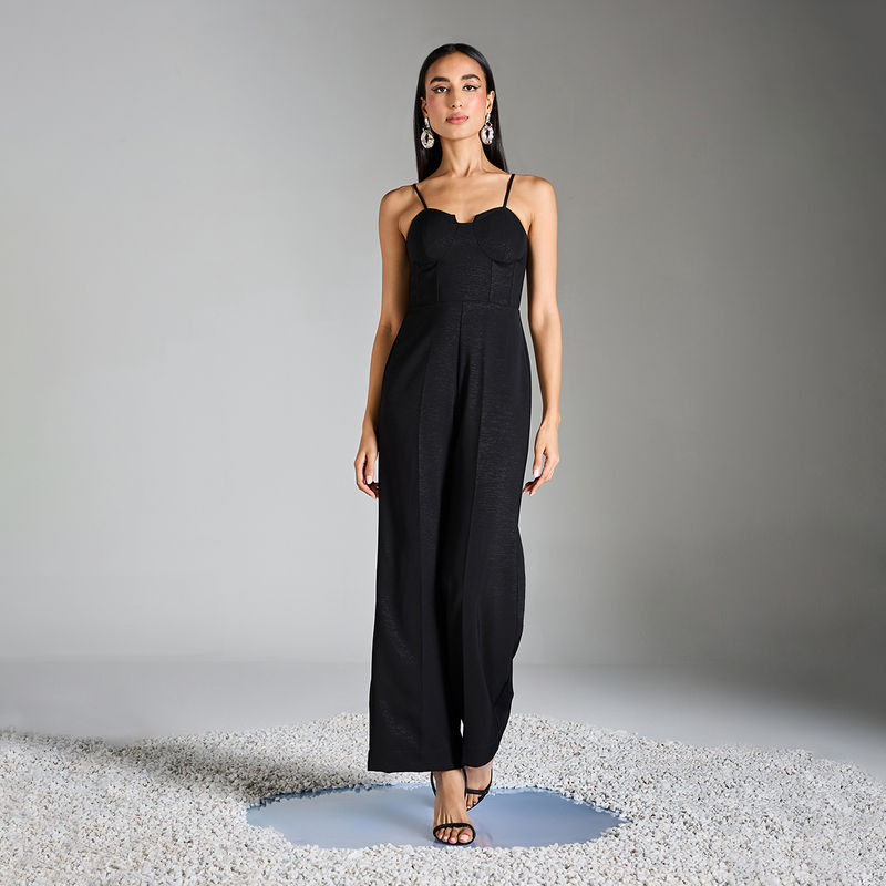 RSVP by Nykaa Fashion Black Sweetheart Neck Solid Jumpsuit (XS)
