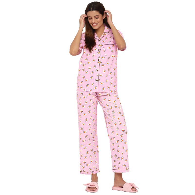 Shopbloom Egg and Yolk Print Short Sleeve Women's Night Suit - Pink (M)