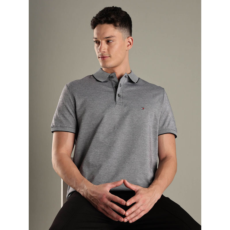 Tommy Hilfiger Grey Solid Regular Fit Cotton Polo T-shirt (L)