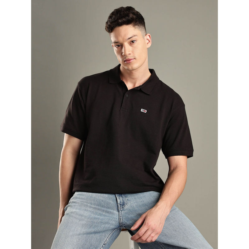 Tommy Hilfiger Black Embroidered Logo Relaxed Fit Cotton Polo T-shirt (S)