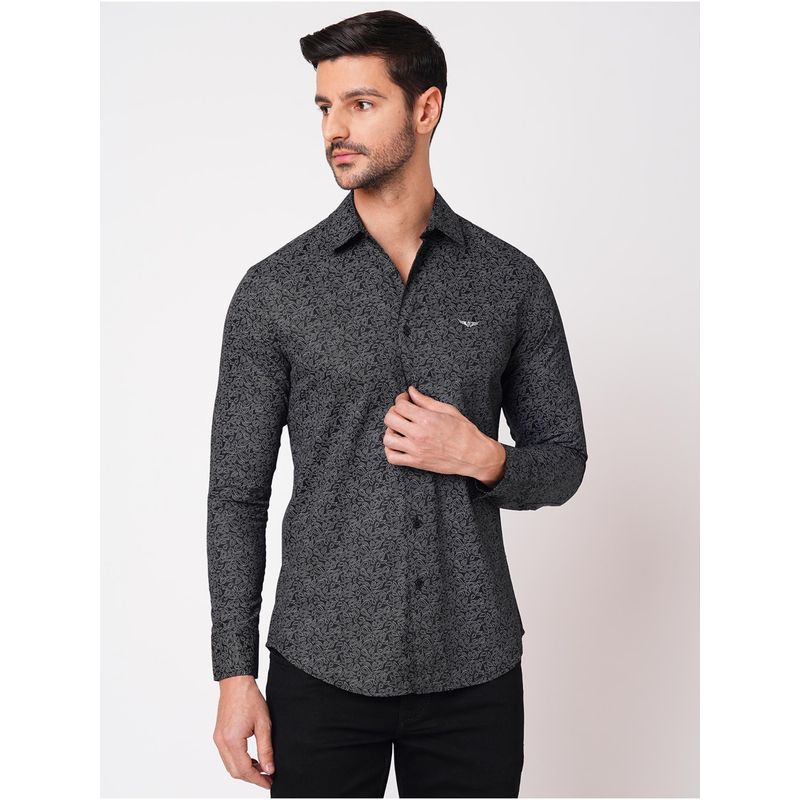 ROOKIES Men Black Trendsetting Full Sleeve Slim Fit Cotton Paisley Shirt (XL)