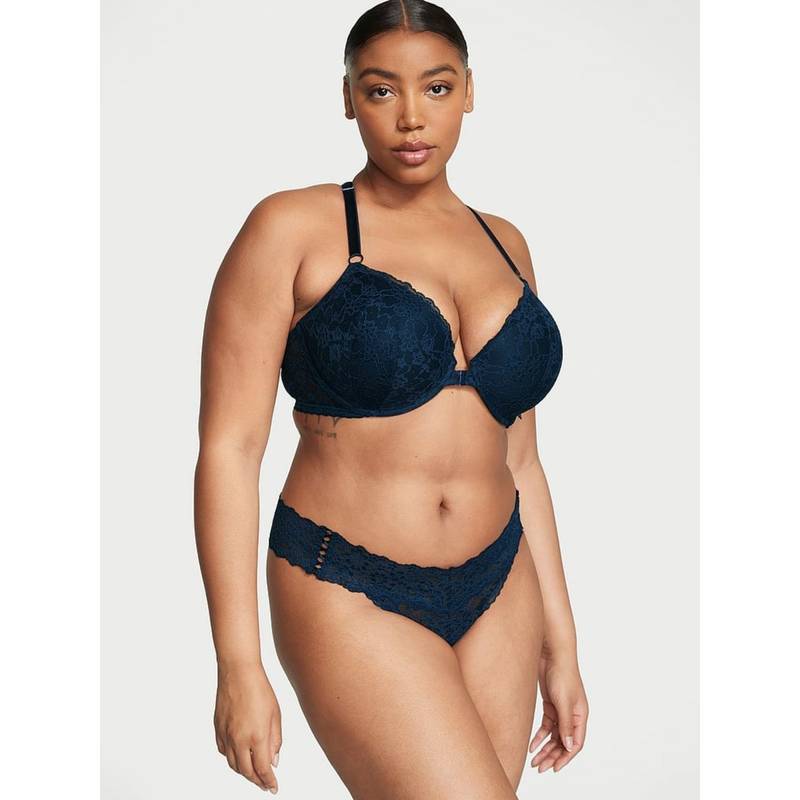 Victoria's Secret The Lacie Lace-Up Lace Thong Panty Blue (S)