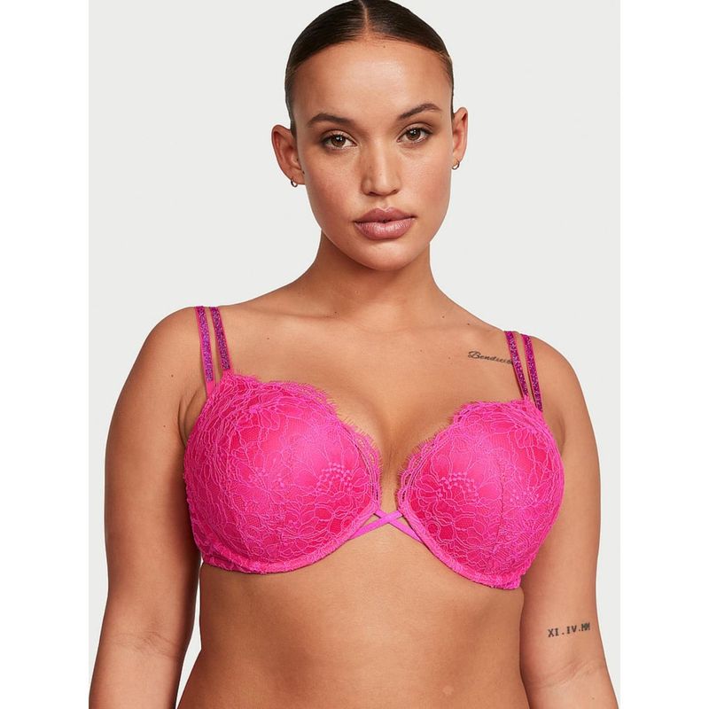 Victoria's Secret Very Sexy Bombshell Add-2-Cups Double Shine Strap Lace Push-Up Bra Pink (38C)