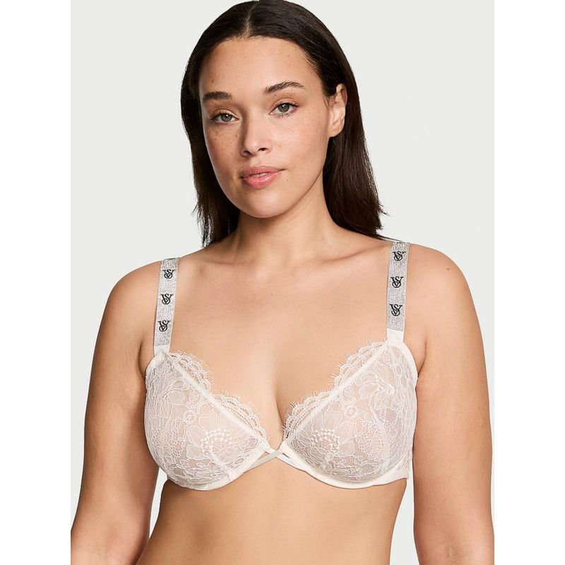 Victoria's Secret Very Sexy Shine Strap Unlined Low-Cut Lace Demi Bra White (34C)