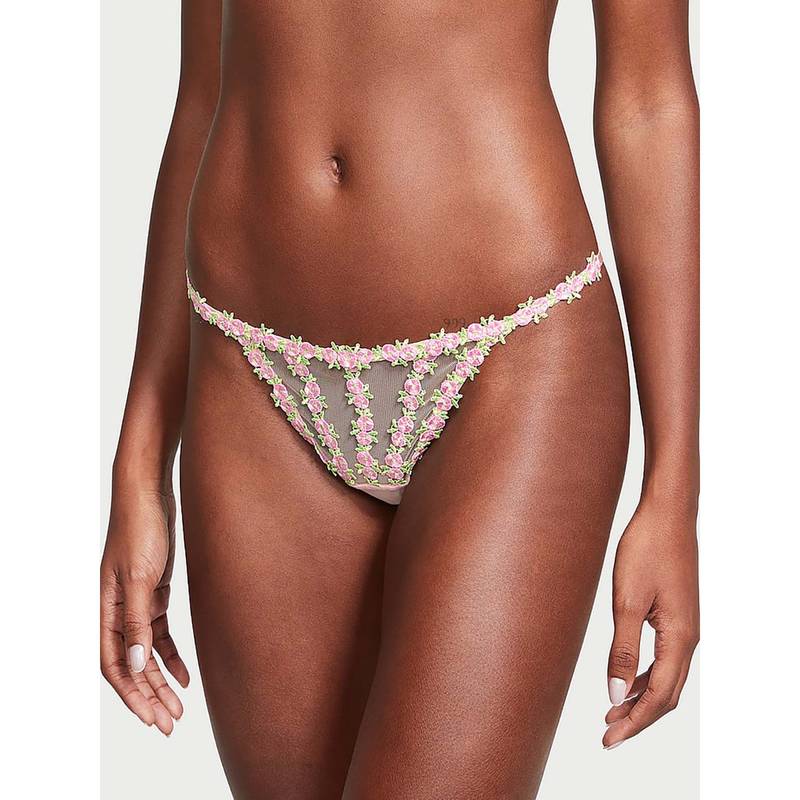 Victoria's Secret Dream Angels Rosebud Embroidery String Bikini Panty - Pink (S)