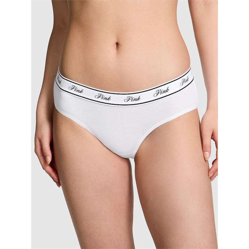 Victoria's Secret PINK Logo Cotton Hiphugger Panty - White (L)