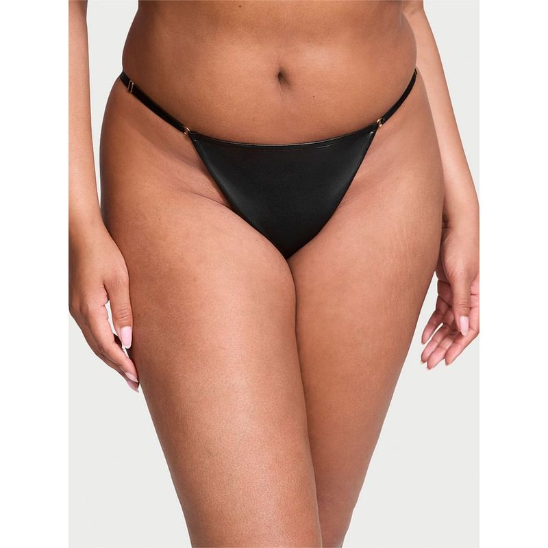Victoria's Secret Very Sexy Faux Leather Adjustable V-String Panty - Black (XS)